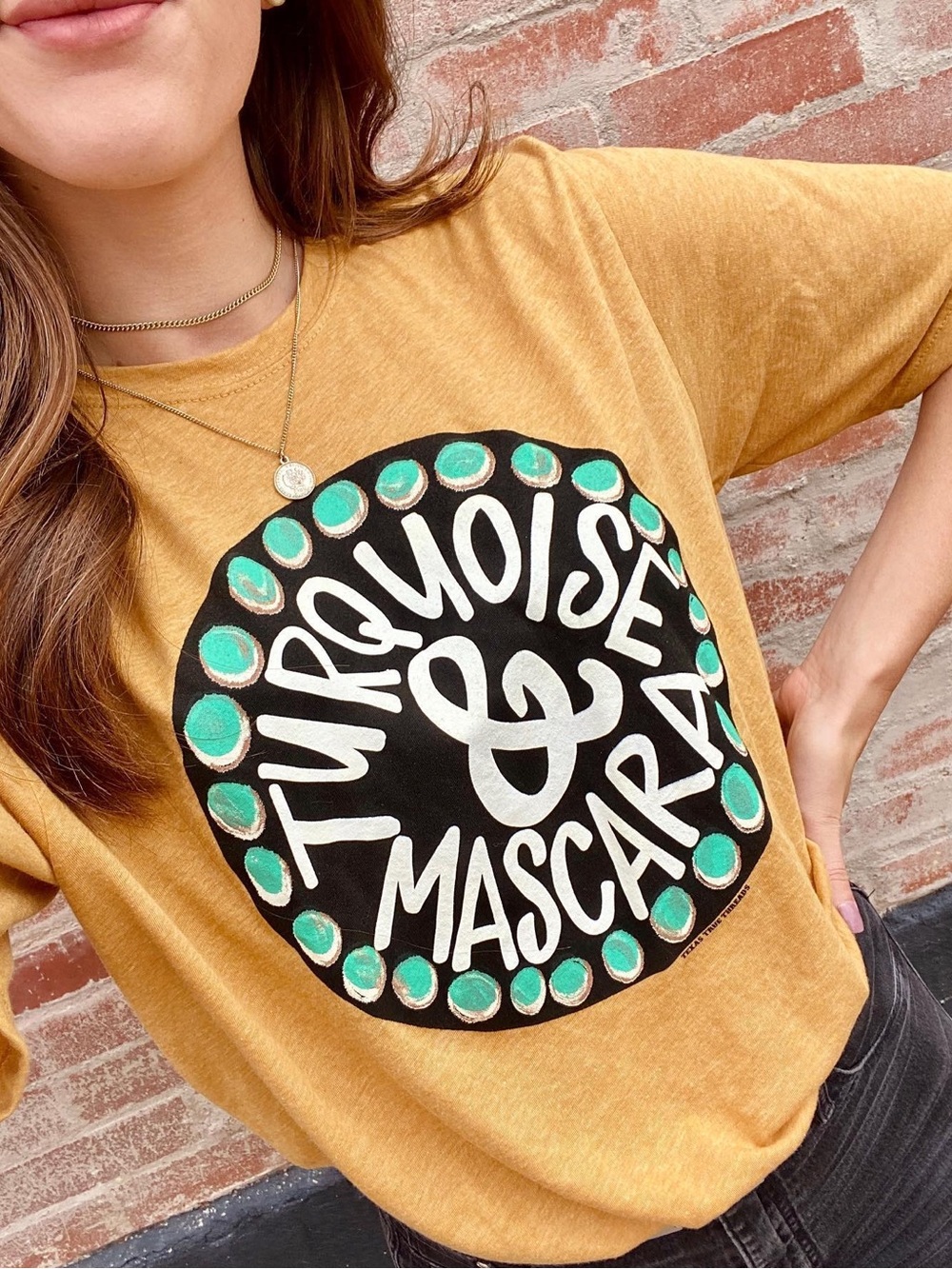 Women’s Mustard Graphic Tee - Turquoise & Mascara 💋